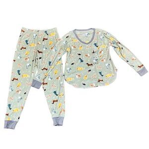 Cuddl Duds Honeycomb Fleece Pajama Top & Pajama Joggers Set Mint Dogs XS
